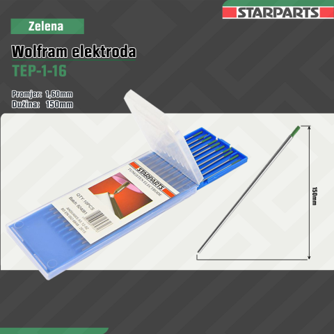 Zelena Wolfram Elektroda 1.6 TEP-1-16